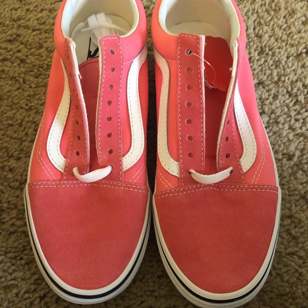 Strawberry pink and white old skool vans